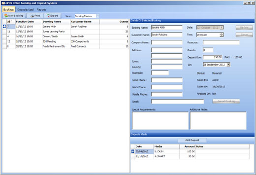 Deposit Management System: <br />
Track event bookings and deposits paid