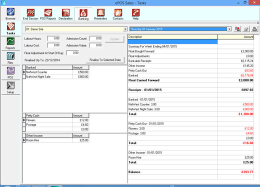 Weekly Summary: <br />
Your weekly business done sheet, looking at sales receipts, total income, expenses and banking on a day by day basis for the week.